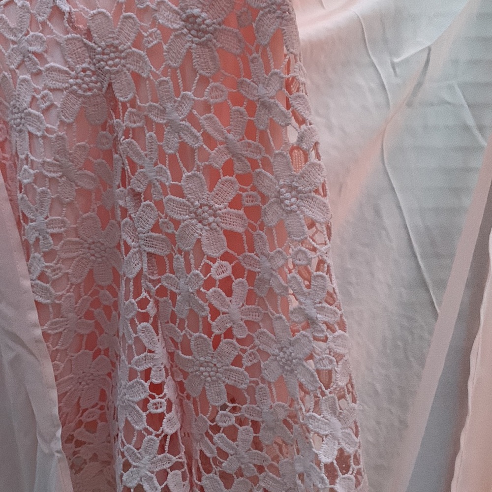 ❌DONATED❌Peach Blush Crochet Floral Lace Detailed Lined Maxi Romper - Picture 11 of 15
